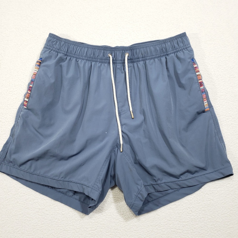 Wowie Shorts Mens Medium Blue Patterned Trim Lined Swim Trunks Hybrid